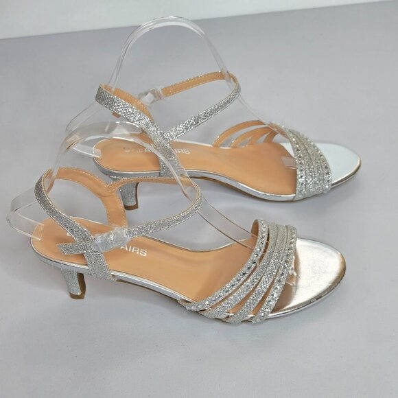 Dream Pairs Silver Glitter Rhinestone Strap Low Heel Dress Sandal Shoe Sz 7.5 - Picture 4 of 12
